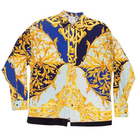 buttercream silk versace shirt|Versace blue t shirt.